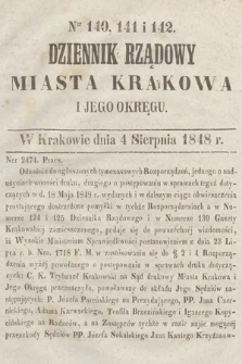 Dziennik Rządowy Miasta Krakowa i Jego Okręgu. 1848, nr 140-142