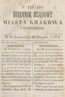 Dziennik Rządowy Miasta Krakowa i Jego Okręgu. 1848, nr 143-144