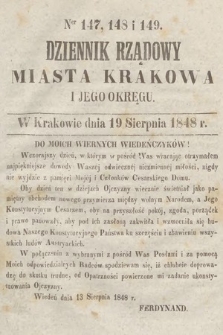 Dziennik Rządowy Miasta Krakowa i Jego Okręgu. 1848, nr 147-149