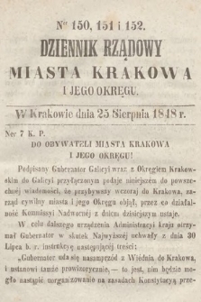 Dziennik Rządowy Miasta Krakowa i Jego Okręgu. 1848, nr 150-152