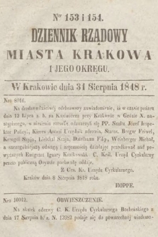 Dziennik Rządowy Miasta Krakowa i Jego Okręgu. 1848, nr 153-154