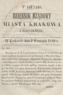 Dziennik Rządowy Miasta Krakowa i Jego Okręgu. 1848, nr 157-158