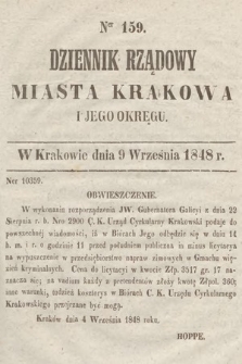 Dziennik Rządowy Miasta Krakowa i Jego Okręgu. 1848, nr 159