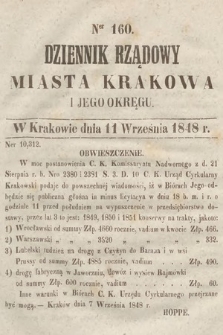 Dziennik Rządowy Miasta Krakowa i Jego Okręgu. 1848, nr 160