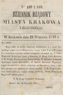 Dziennik Rządowy Miasta Krakowa i Jego Okręgu. 1848, nr 167-168