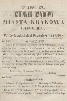 Dziennik Rządowy Miasta Krakowa i Jego Okręgu. 1848, nr 169-170
