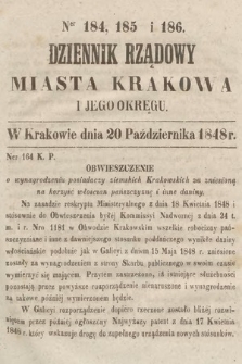 Dziennik Rządowy Miasta Krakowa i Jego Okręgu. 1848, nr 184-186