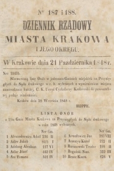 Dziennik Rządowy Miasta Krakowa i Jego Okręgu. 1848, nr 187-188