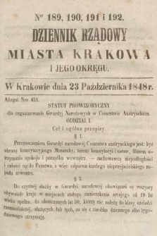Dziennik Rządowy Miasta Krakowa i Jego Okręgu. 1848, nr 189-192