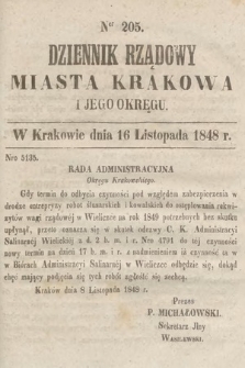 Dziennik Rządowy Miasta Krakowa i Jego Okręgu. 1848, nr 205