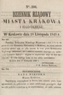 Dziennik Rządowy Miasta Krakowa i Jego Okręgu. 1848, nr 206