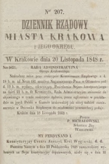 Dziennik Rządowy Miasta Krakowa i Jego Okręgu. 1848, nr 207