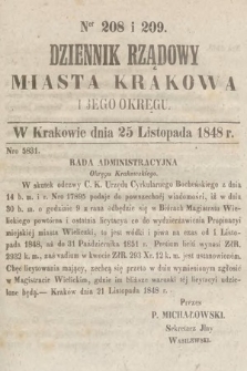 Dziennik Rządowy Miasta Krakowa i Jego Okręgu. 1848, nr 208-209