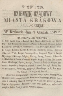 Dziennik Rządowy Miasta Krakowa i Jego Okręgu. 1848, nr 217-218