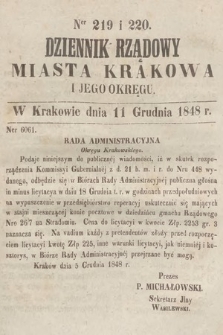 Dziennik Rządowy Miasta Krakowa i Jego Okręgu. 1848, nr 219-220