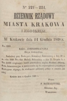 Dziennik Rządowy Miasta Krakowa i Jego Okręgu. 1848, nr 221-224