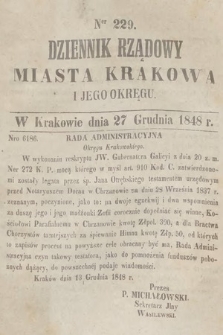 Dziennik Rządowy Miasta Krakowa i Jego Okręgu. 1848, nr 229