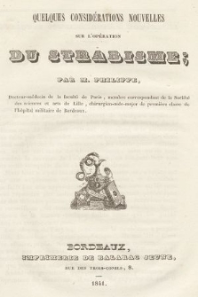 Quelques considérations nouvelles sur l'opération du strabisme