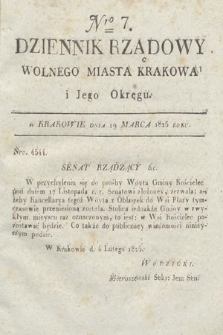 Dziennik Rządowy Wolnego Miasta Krakowa i Jego Okręgu. 1825, nr 7