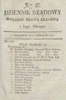 Dziennik Rządowy Wolnego Miasta Krakowa i Jego Okręgu. 1825, nr 23