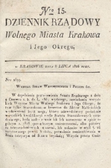 Dziennik Rządowy Wolnego Miasta Krakowa i Jego Okręgu. 1826, nr 15