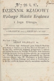 Dziennik Rządowy Wolnego Miasta Krakowa i Jego Okręgu. 1826, nr 26-27