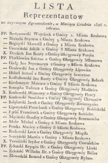 Dziennik Rządowy Wolnego Miasta Krakowa i Jego Okręgu. 1826, Lista Reprezentantów