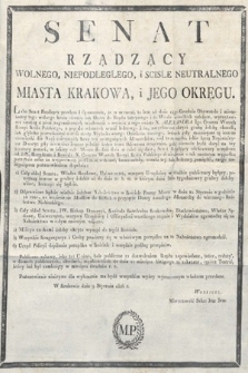 Dziennik Rządowy Wolnego Miasta Krakowa i Jego Okręgu. 1826, Senat Rządzący