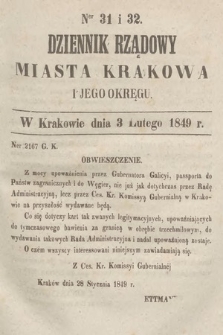 Dziennik Rządowy Miasta Krakowa i Jego Okręgu. 1849, nr 31-32