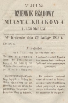 Dziennik Rządowy Miasta Krakowa i Jego Okręgu. 1849, nr 51-52