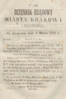 Dziennik Rządowy Miasta Krakowa i Jego Okręgu. 1849, nr 59