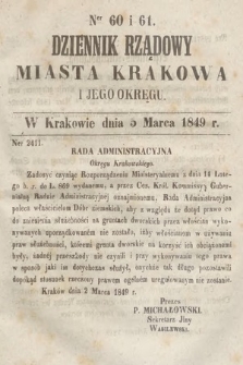 Dziennik Rządowy Miasta Krakowa i Jego Okręgu. 1849, nr 60-61