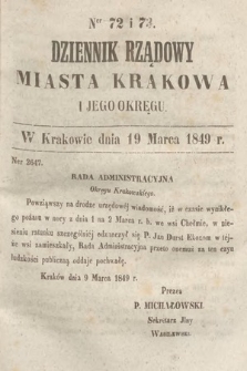 Dziennik Rządowy Miasta Krakowa i Jego Okręgu. 1849, nr 72-73