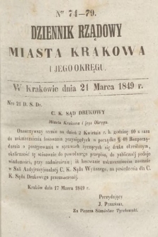 Dziennik Rządowy Miasta Krakowa i Jego Okręgu. 1849, nr 74-79