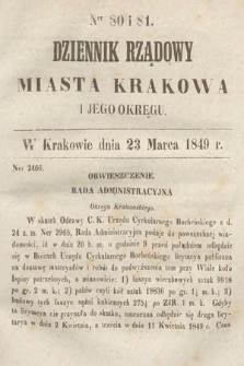 Dziennik Rządowy Miasta Krakowa i Jego Okręgu. 1849, nr 80-81