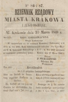 Dziennik Rządowy Miasta Krakowa i Jego Okręgu. 1849, nr 86-87