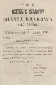 Dziennik Rządowy Miasta Krakowa i Jego Okręgu. 1849, nr 93-97