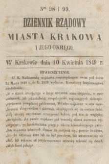 Dziennik Rządowy Miasta Krakowa i Jego Okręgu. 1849, nr 98-99