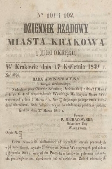 Dziennik Rządowy Miasta Krakowa i Jego Okręgu. 1849, nr 101-102