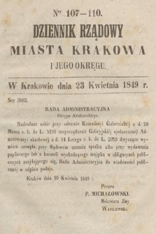 Dziennik Rządowy Miasta Krakowa i Jego Okręgu. 1849, nr 107-110