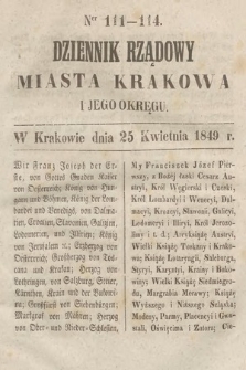 Dziennik Rządowy Miasta Krakowa i Jego Okręgu. 1849, nr 111-114