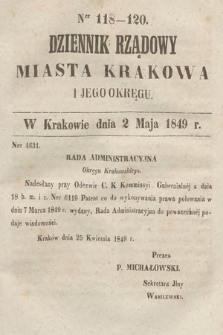 Dziennik Rządowy Miasta Krakowa i Jego Okręgu. 1849, nr 118-120