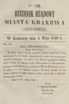 Dziennik Rządowy Miasta Krakowa i Jego Okręgu. 1849, nr 123