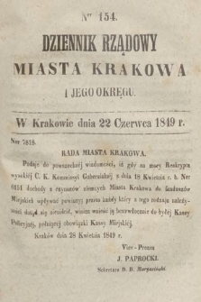 Dziennik Rządowy Miasta Krakowa i Jego Okręgu. 1849, nr 154