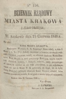 Dziennik Rządowy Miasta Krakowa i Jego Okręgu. 1849, nr 156