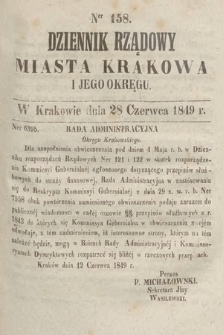 Dziennik Rządowy Miasta Krakowa i Jego Okręgu. 1849, nr 158