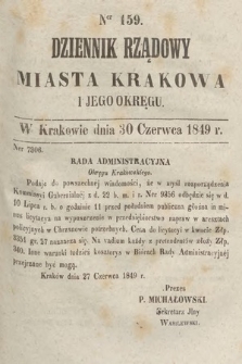 Dziennik Rządowy Miasta Krakowa i Jego Okręgu. 1849, nr 159