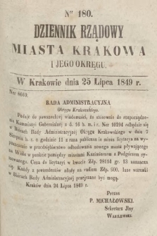 Dziennik Rządowy Miasta Krakowa i Jego Okręgu. 1849, nr 180