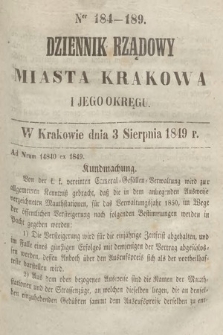 Dziennik Rządowy Miasta Krakowa i Jego Okręgu. 1849, nr 184-189