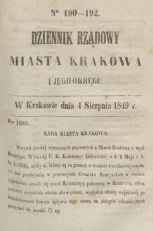 Dziennik Rządowy Miasta Krakowa i Jego Okręgu. 1849, nr 190-192